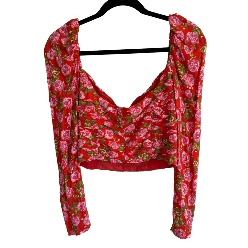 Zara Floral Draped Long Sleeve Bustier Style Crop Top, Size S - Picture 10 of 12